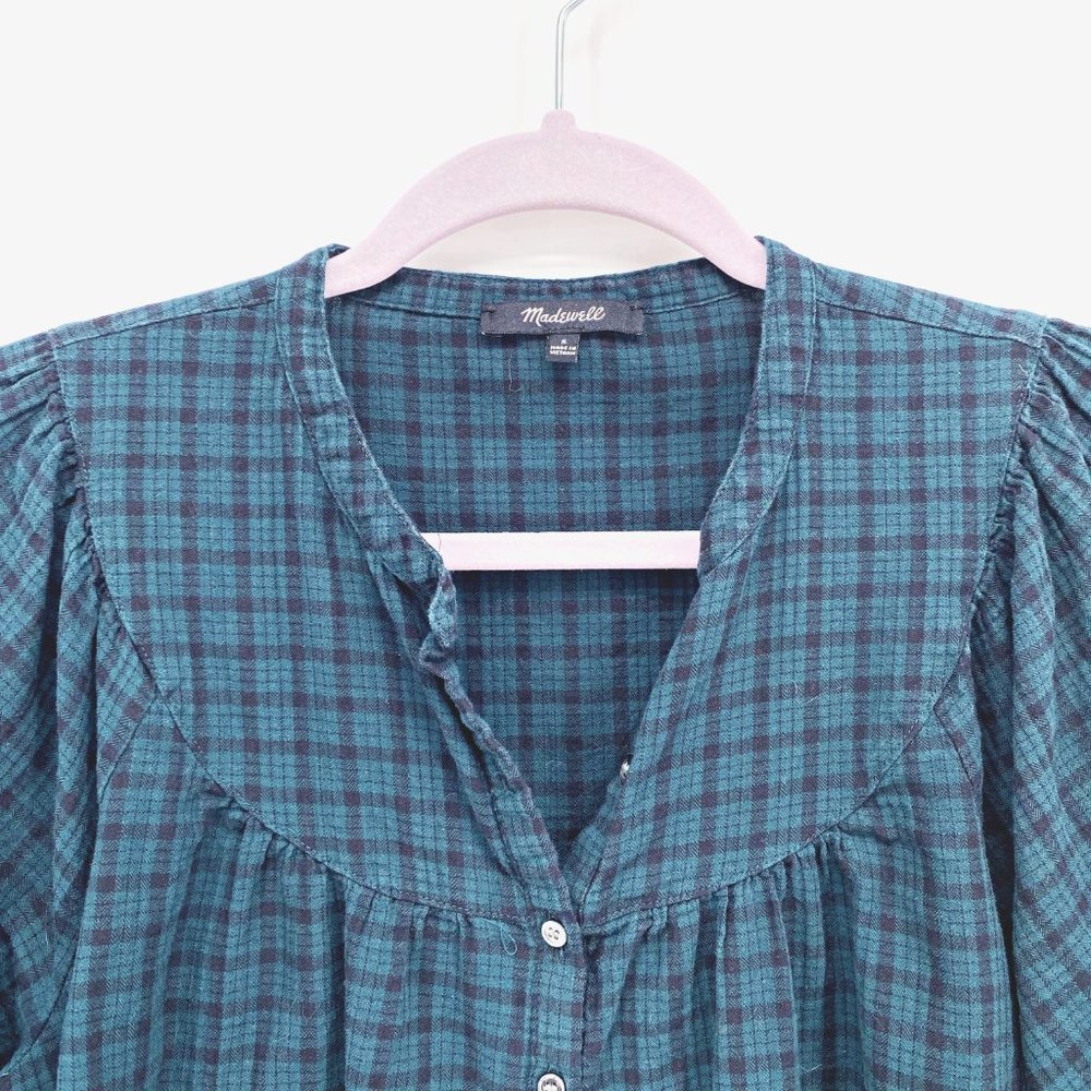 Madewell Plaid Balloon-Sleeve Peasant Top - Picture 2 of 11